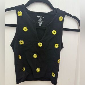 Cotton Candy Black Crop Top with Yellow Floral Accents